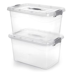 ENERGY PLUS - 2 Cajas organizadoras plástica transparente Extra grande y tapa 27L