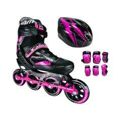 CANARIAM - Combo Patines Roller Team Con Protecciones M Fucsia