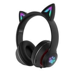 CAT MAGIC - Audifonos para niña con orejas de gato iluminadas bluetooth Negros