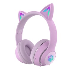 CAT MAGIC - Audifonos para niña con orejas de gato iluminadas bluetooth Morados