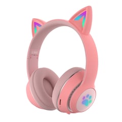 CAT MAGIC - Audifonos para niña con orejas de gato iluminadas bluetooth Rosados