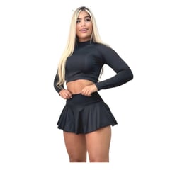 GENERICO - Traje De Baño Falda Short 2 Piezas Blusa Manga Larga