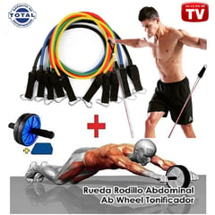 TV FITNESS - Doble rueda abdominal tv + bandas tubulares resistencia