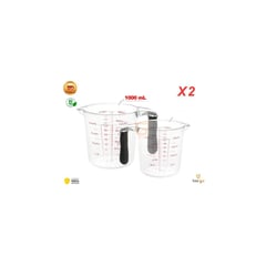 HOME & YOU - Taza medidora de vidrio de 1000ml con mango jarra set x2