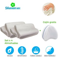 MAGIC PILLOW - Set de 4 almohadas ortopédica visco-smart con memoria cervical + obsequio cojín entrepierna