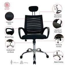 MUEBLESYA - SILLA DE OFICINA GIRATORIA TARAZA CON CABECERO ERGONOMICA EN CROMO