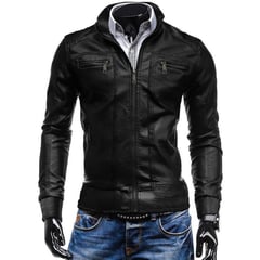 GENERICO - Chaqueta Hombre Cuero Sintético Interior Forrado Lisa-Negro