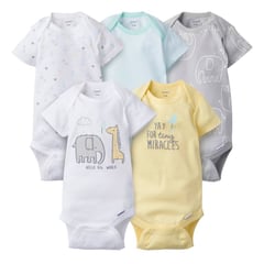 GERBER - Bodies manga corta elephant - pack x5 (3 a 6 meses)