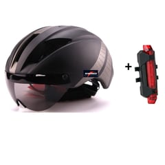 GENERICO - Casco De Bicicleta Con Lentes Luz De Advertencia Recargable