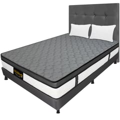 DORMILANDIA - Combo Colchon Gris Semidoble 120x190 Resortado Dublin Base Cama Entera Cabecero Almohadas