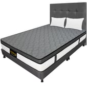 DORMILANDIA - Combo Colchon Gris King 200x200 Resortado Dublin Base Cama Dividida Cabecero Almohadas