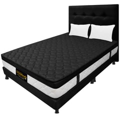 DORMILANDIA - Combo Colchon Negro Queen 160x190 Resortado Dublin Base Cama Dividida Cabecero Almohadas