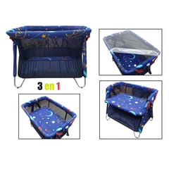 BABY ON - Cuna Corral Cambiador 3 en 1 Para Bebes Ajustable Toldillo