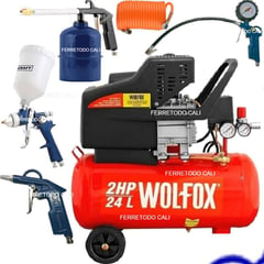 WOLFOX - Compresor Aire 2.5 Hp 24 Lts 4 Pist0la MANGUERA Profesional.