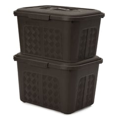 ENERGY PLUS - Set x2 Cajoneras o cajas plásticas organizadoras con tapa 6L Café