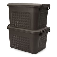 ENERGY PLUS - Set x2 Cajoneras grandes plásticas organizadoras con tapa 40L Café