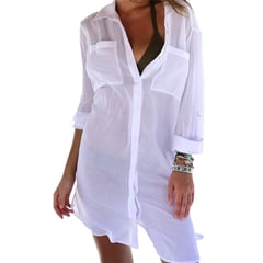 MANTARRAYA BEACHWEAR - Salida De Baño Tipo Blusa Con Cuello Ropa Playa Y Verano - Blanco