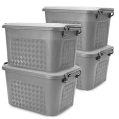 ENERGY PLUS - Set x4 Cajoneras grandes plásticas organizadoras con tapa 40L Gris