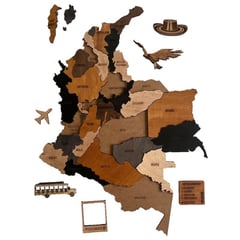 INGENIO - MADEMAP Colombia Premium - Mapa de Madera para Instalar en Pared en 3D