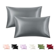 CASATUA - Funda Almohada Satin Saten Tipo Seda Set X2 Unids 100 O 76cm - Gris - 100x50