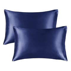 CASATUA - Funda Almohada Satin Saten Tipo Seda Set X2 Unids - Azul marino - 76x50