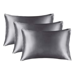 CASATUA - Funda Almohada Satin Tipo Seda Set 3 Unidades 50x76cm - Gris - 76x50