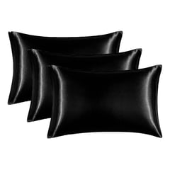 CASATUA - Funda Almohada Satin Tipo Seda Set 3 Unidades 50x76cm - Negro - 76x50