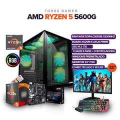 AMD - PC GAMER RYZEN 5 5600G/16GB RAM/ 1TB SSD /BOARD ASUS A520M /MONITOR 22´FHD