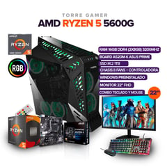 AMD - PC GAMER RYZEN 5 5600G/16GB RAM/ 1TB SSD /BOARD ASUS A520M /MONITOR 22´FHD