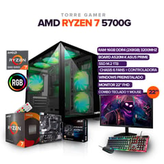 AMD - PC GAMER RYZEN 7 5700G /16GB RAM/ SSD 1TB M.2 /BOARD A520M-K/ MONITOR 22"