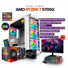 AMD - PC GAMER RYZEN 7 5700G /16GB RAM/ SSD 1TB /BOARD A520M-K/ MONITOR 22"