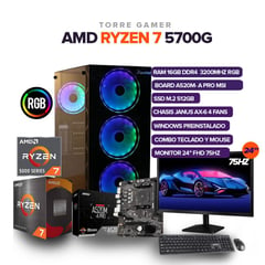 AMD - TORRE GAMER RYZEN 7 5700G/ 16GB RAM /512 GB M,2 SSD/ BOARD A520M-A/ MONITOR 24"