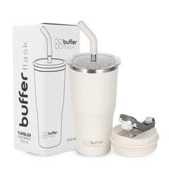 BUFFER FLASK - Mug Vaso Termo AguaCafe 570 Acero Inox+Tapas - Blanco