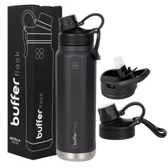 BUFFER FLASK - Termo Botella Agua Termica Acero Inox Buffer+Tapas - Negro