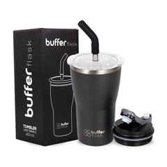 BUFFER FLASK - Mug Vaso TermoAguaCafé 400Buffer Acero Inox+Tapas - Negro