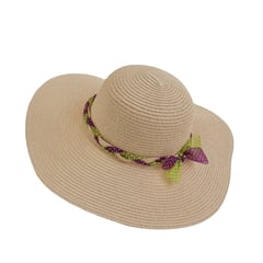GENERICO - Sombrero Pava Mujer Playa en Nylon Beige Adorno Trenza