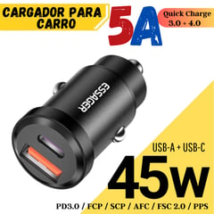 GENERICO - Cargador Carro Essager 45W Carga Rapida PD 3,0 /FCP /SCP /AFC /SFC 2,0