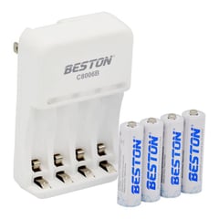 BESTON - Cargador Baterías 4 Baterias Recargables AA