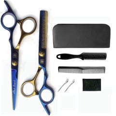 GENERICO - Set tijeras profesionales peluqueria Black Leopard BlueGold