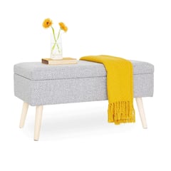 BANZAY - Puff Baul Sala o Pie de Cama Patas en Madera Natural - Gris Claro