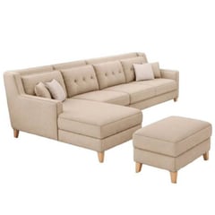 DELUXE FURNITURE - Sofá en L Texas con Banqueta Beige tela pet friendly