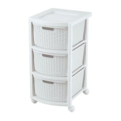 RIMAX - Cajonero apariencia rattan 3 gavetas altas - Blanco Nieve