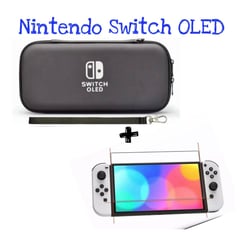 NINTENDO - Estuche Rigido Negro + Vidrio Templado Para Switch Oled