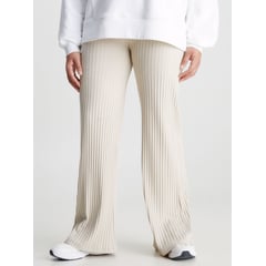 CALVIN KLEIN - Pantalón Acampanado De Punto De Canalé Mujer Beige