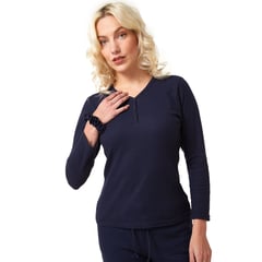 SANTANA - Camiseta Mujer Henley Azul Oscuro