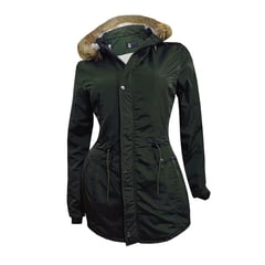 GENERICO - Chaqueta o Gabán Impermeable tipo Parca para Mujer VERDE MILITAR.