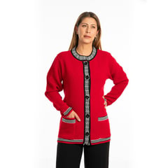 CASADIEGO SUETERES - Sueter Saco cuello redondo para mujer Grecia Rojo