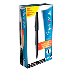 PAPER MATE - Marcador Permanente Plumígrafo Con Tapa Negro X12