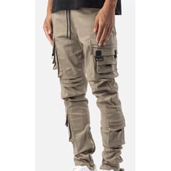 GENERICO - Pantalón Jogger Dril Strech Multibolsillos y pliegues tipo cargo Beige