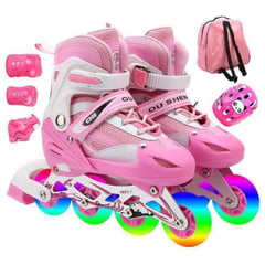 GENERICO - Patines Ajustables Rosa Con Bolso Y Protecciones